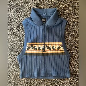 Blue cropped tank top with yin-yangs